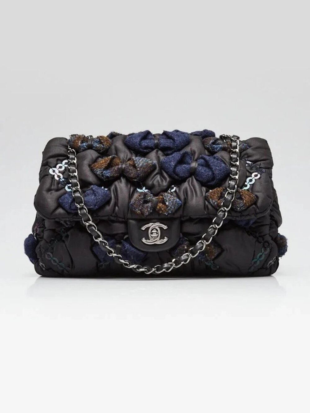 Chanel Black/Navy Blue Puffy Nylon and Tweed Bubble Flap Bag